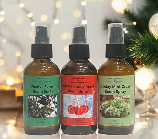 Set of 3 Sweet Home Scents Holiday Room Sprays/ Festive Forest, Winter Candy Apple, Holiday MInt Cream Limited Edition 4oz/120ml